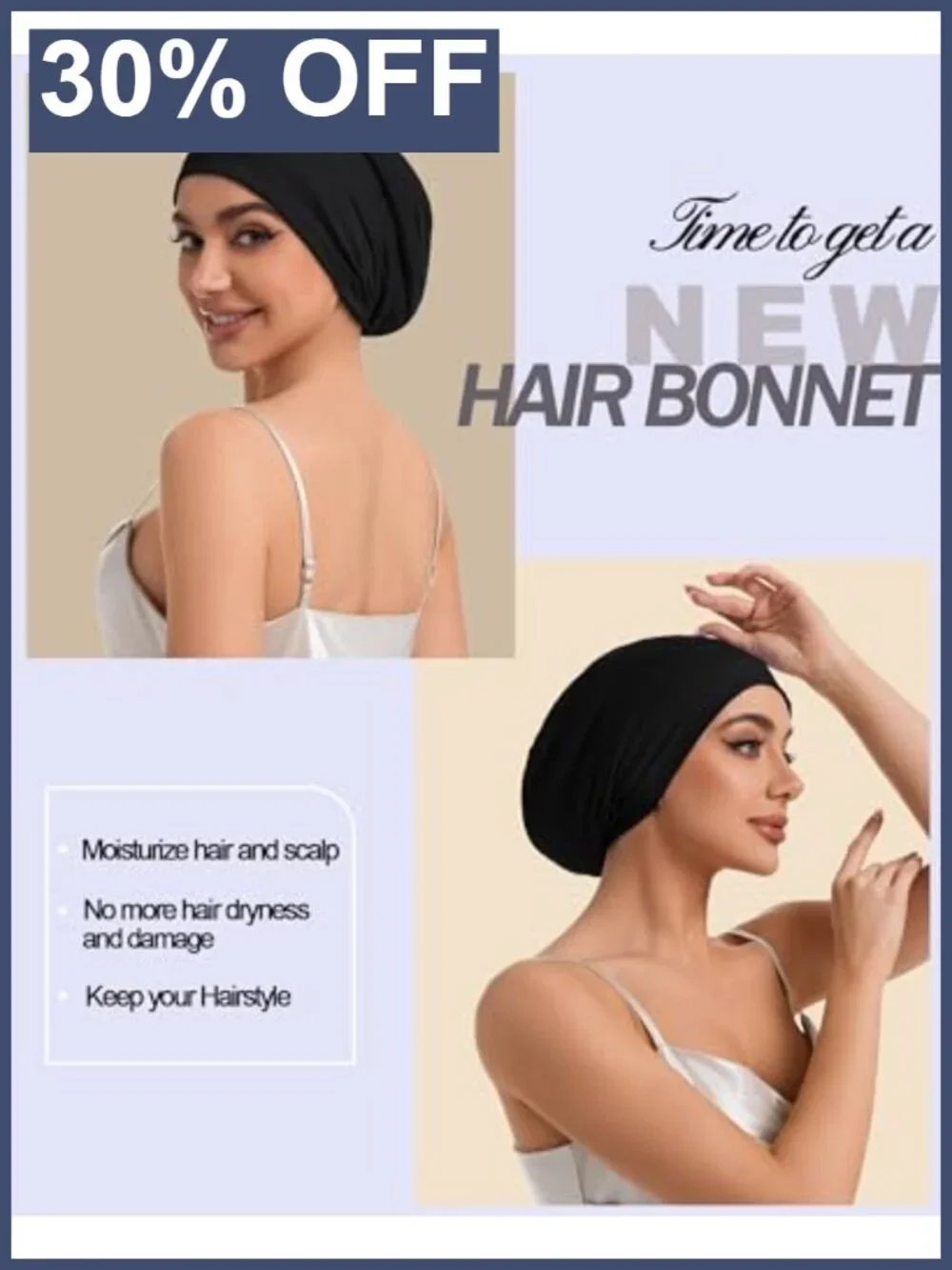 22 Momme 100% Mulberry Silk Bonnet Sleep Cap Adjustable Hair Wrap